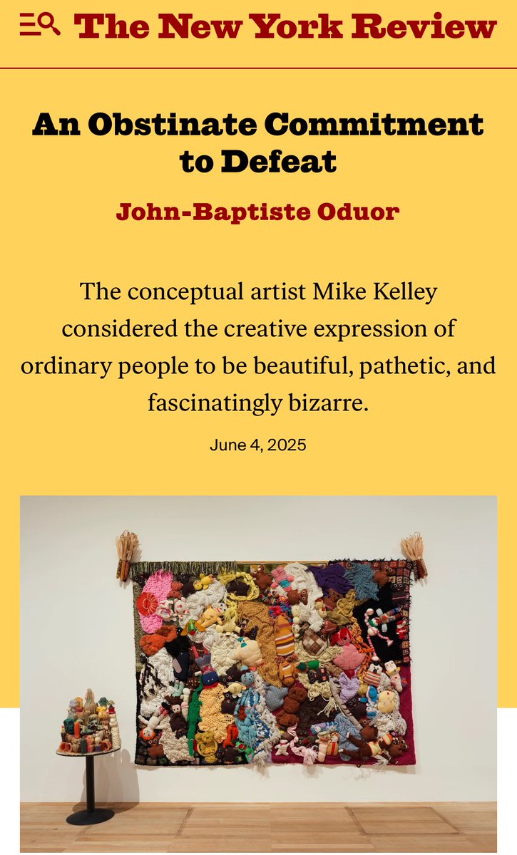 BaptisteOduor's tweet image. For @nybooks I wrote about Mike Kelley and whether it makes any sense to talk about working class art