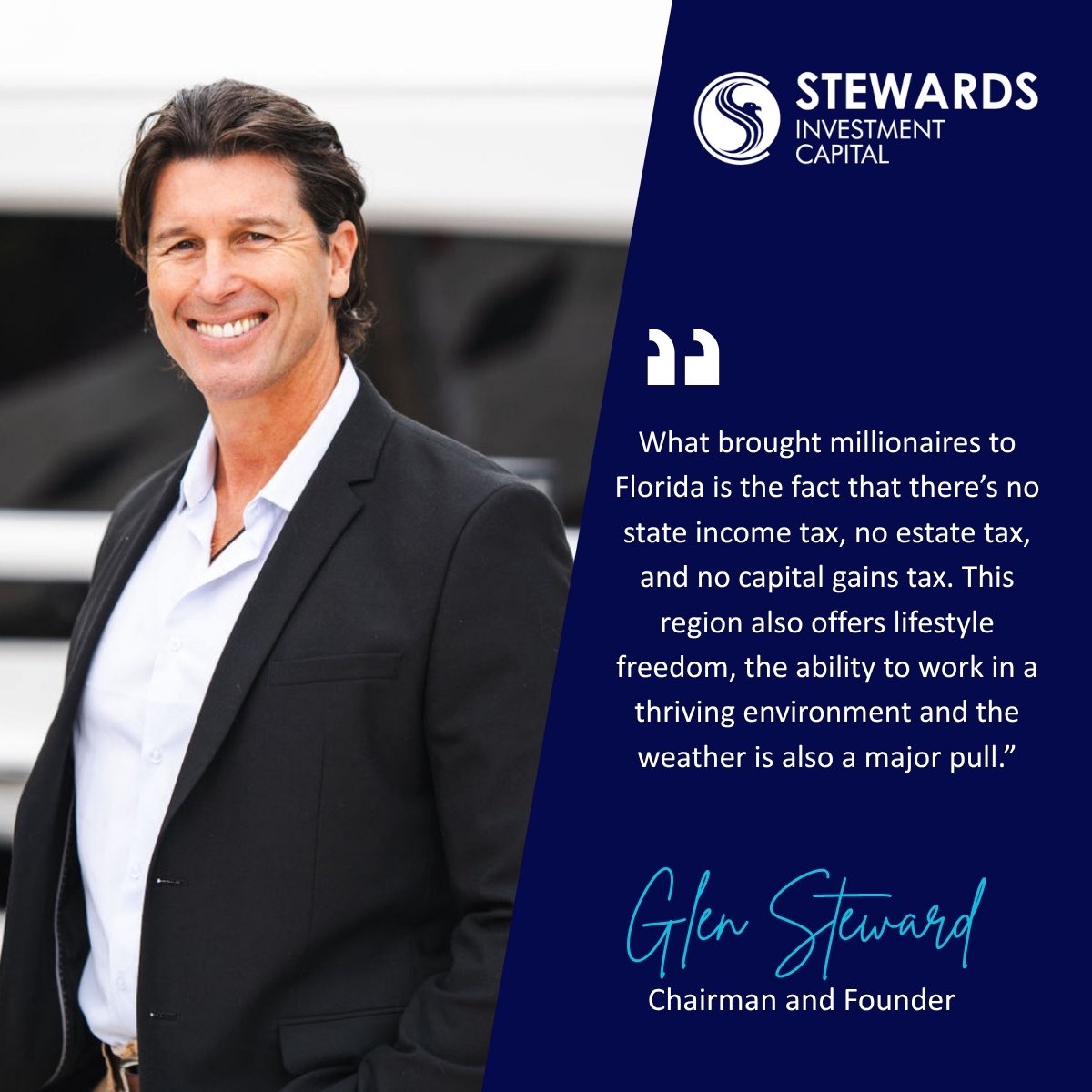 #JustIn 

We are pleased to share that  our Founder and Chairman, Glen Steward, was recently featured in the #MiamiHerald, sharing his insight on the rising wave of high net-worth individuals moving to Miami and the strategic financial decisions driving this migration.

Read full