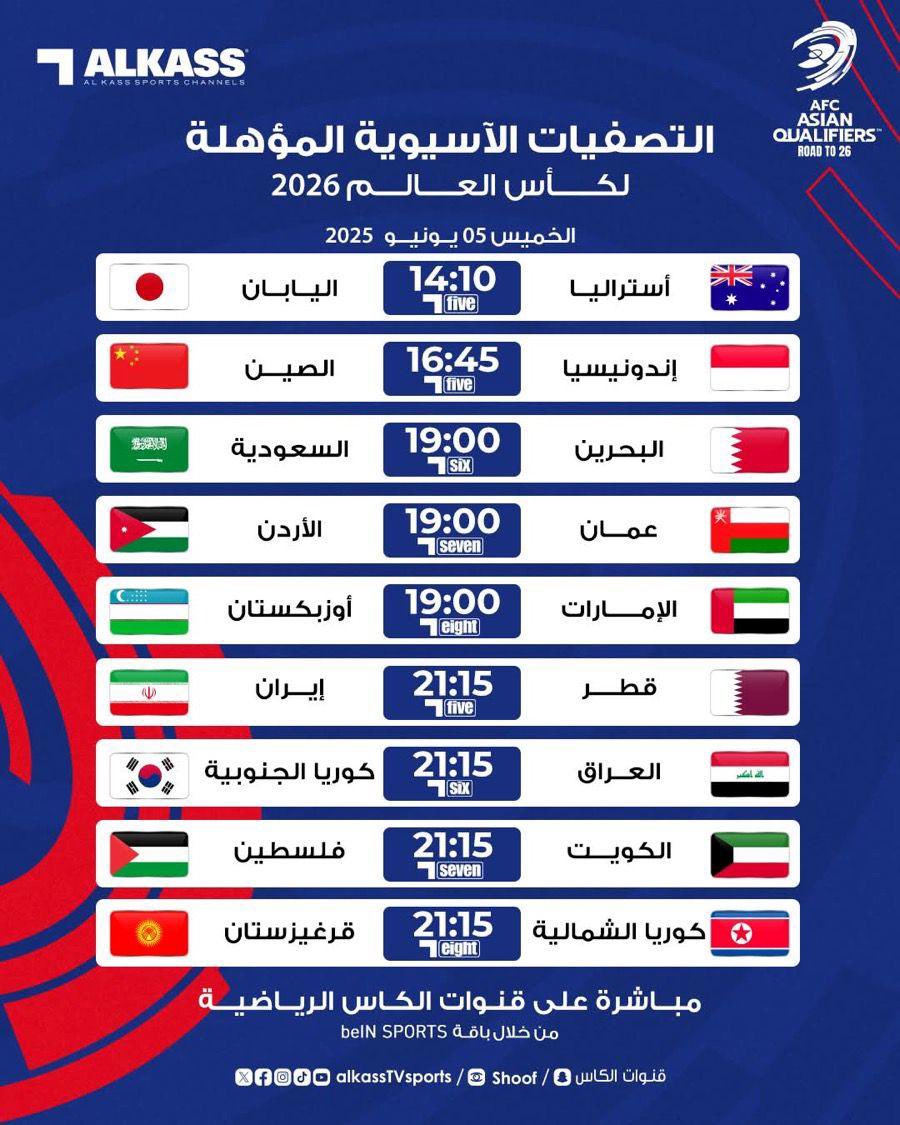 #تصفيات_كأس_العالم_2026    ننتظركم وجائزة جديدة   اليوم   الاربعاء   4 يونيو    08:00 مساء  #مع_فيصل_وتشافي_تخمينك_شافي_ووافي       ننتظر مشاركتكم من كل انحاء العالم العربي وجائزة 10 الاف ريال قطري او بالاتصال على     📞44099223

Translate post