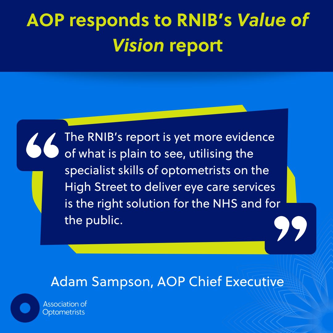 The_AOP's tweet image. We welcome the new @RNIB report, 'The Value of Vision: Six Interventions to Improve Eye Care', which presents key recommendations for improving eye care services in England and preventing avoidable sight loss.
Learn more: ow.ly/zHZM50W3ZIh