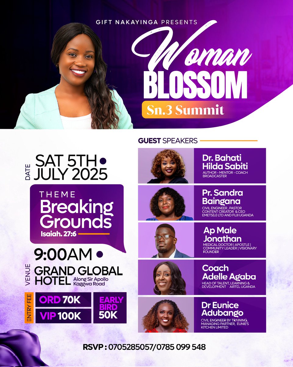 giftnakayinga's tweet photo. Ladies!!! Mark your calendars July 5th is OUR DAY!
#WomanBlossomSn3 is about to SHAKE THE GROUND at Grand Global Hotel!
Come grow, and BREAK GROUNDS with the most powerful squad of women (and an amazing Gentleman too)!
#Sn3Summit2025 #BreakingGrounds https://t.co/Gq1ubp3WXt
