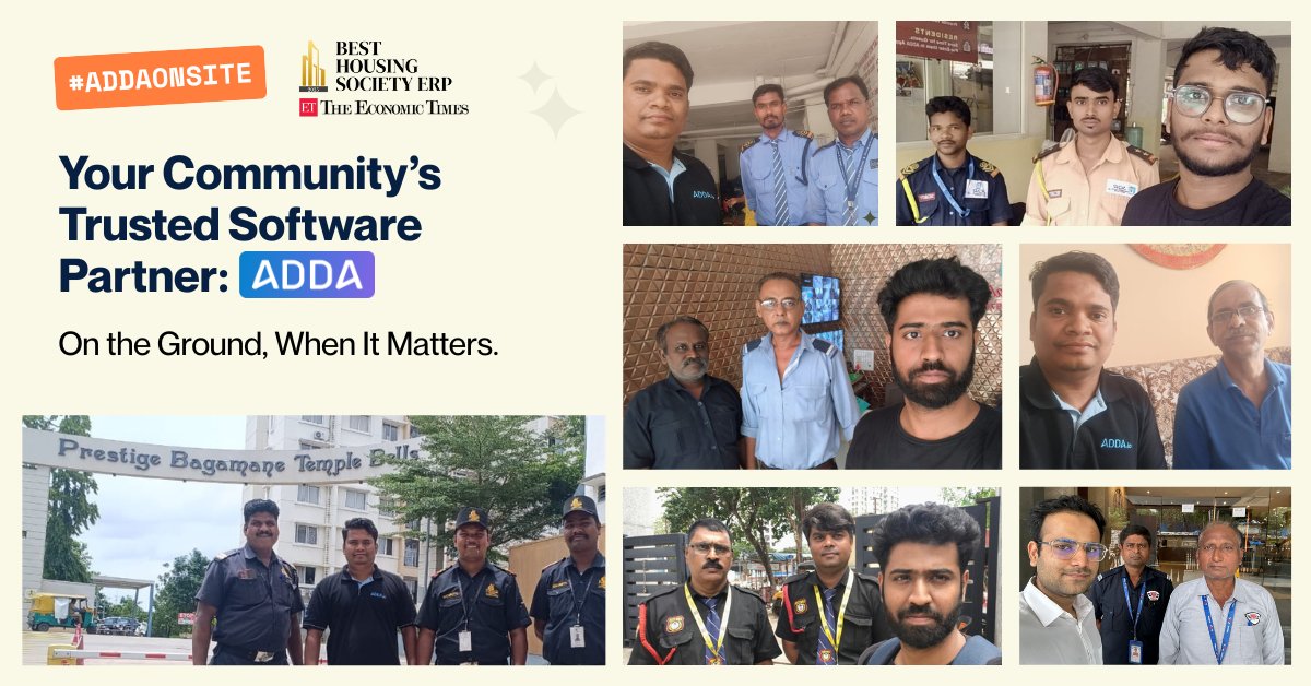 Your Residential Community’s Trusted Partners: from Management Committee members to Security Guards and Residents, the ADDA team is always onsite to provide support whenever needed! 

#ADDAOnSite #TrustedTechPartner