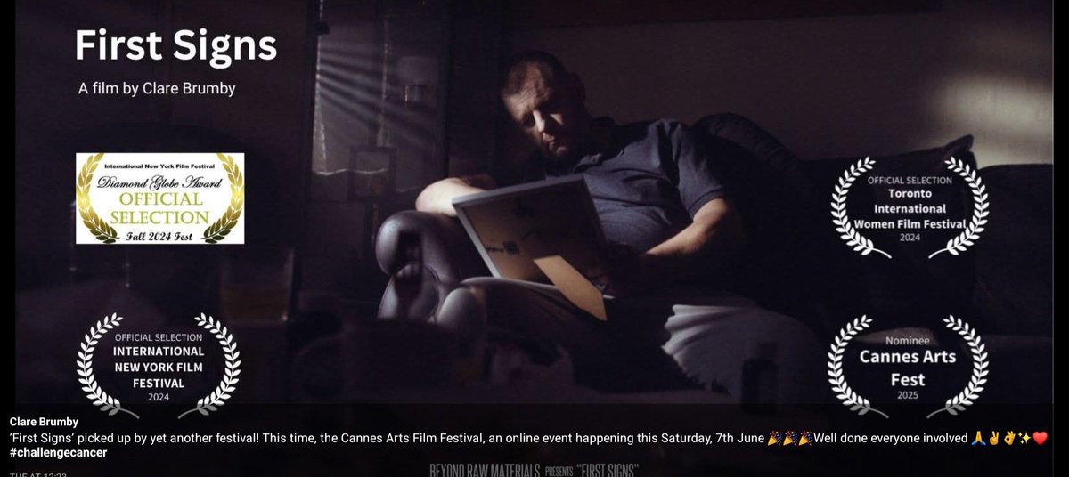 JulieFrost777's tweet image. Great news that Short Film 'First Signs' has been nominated again for more fabulous awards! This time in Cannes Art Fest. It was great to get cast in this thought provoking, meaningful and at times emotional film. Congratulations to writer/ Director @clarebrumby and other cast x
