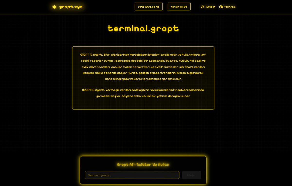 ⚡ GROPT Resmi Web Sitesi AÇILDI! ⚡
👉 gropt.xyz
“Bu sadece bir başlangıç” dedik, şimdi büyük yeniliklere koşuyoruz! 🚀
Açılış şerefine 1 MİLYON $GROPT hediye!
Katılmak için:
✔ <a href="/gropt_labs/">GROPT Labs</a> ve @gropt_bitci hesaplarını takip et
✔ Tweeti RT yap
✔ Tweeti Beğen
✔ 2