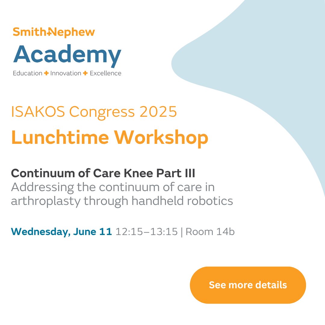 Surgeons already know what conventional TKA can offer, so is #ISAKOS2025 the time to transition to a robotic assisted approach?

Hear about transformational experiences from renowned surgeons. 

Full event highlights and sessions here: smith-nephew.com/en/isakos