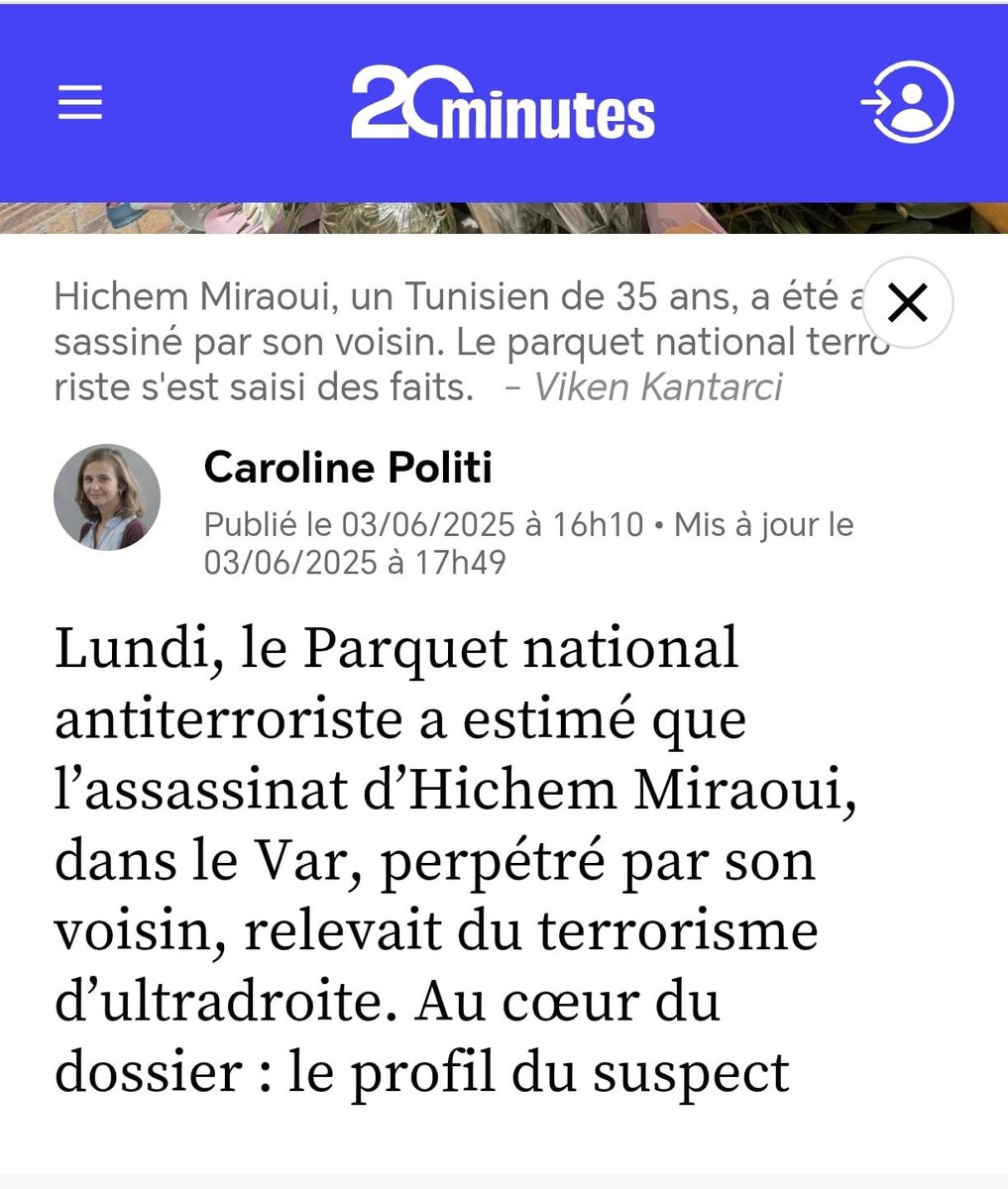 UN VENT MAUVAIS. 
L'assassinat de Hichem Miraoui est l'aboutissement d'une hysterisation alimentée  par les réseaux d'extrême droite et relayée par les prises de positions de Bruno Retailleau. Un front républicain antiraciste doit être réactivé si l'on veut éviter d'autres drames