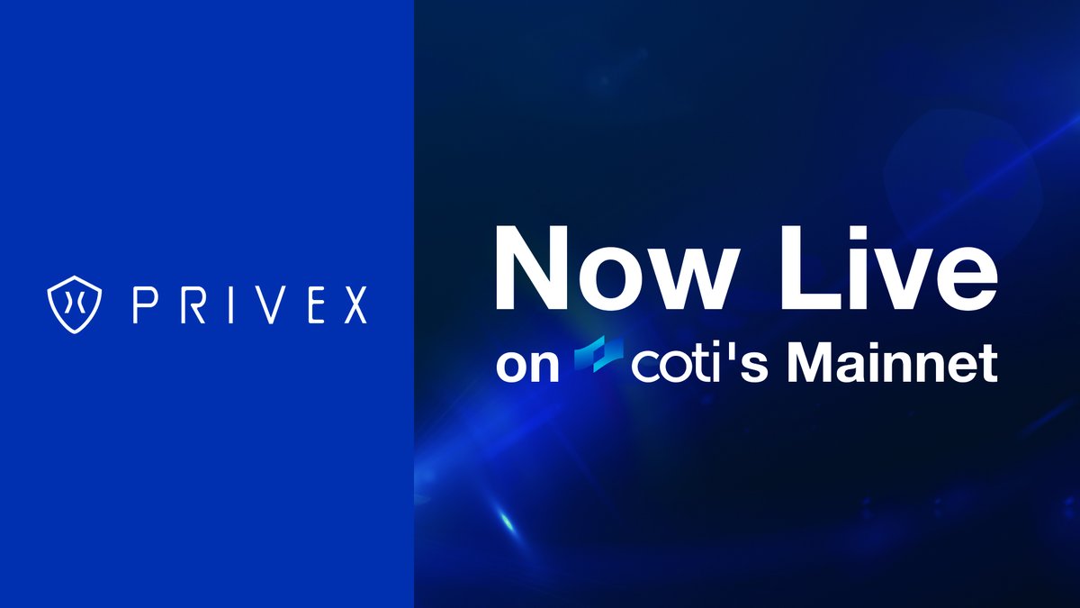 COTI Foundation (@cotinetwork) on Twitter photo DeFi just got an upgrade! <a href="/PriveX_Official/">PriveX</a> is now live on COTI Mainnet. An intent-based Perp-DEX offering deep CEX-like liquidity via <a href="/symm_io/">SYMMIO</a>—with the protections of on-chain privacy.
Built on COTI’s privacy layer, PriveX changes how trades are carried out: smarter, faster, and DeFi just got an upgrade! <a href="/PriveX_Official/">PriveX</a> is now live on COTI Mainnet. An intent-based Perp-DEX offering deep CEX-like liquidity via <a href="/symm_io/">SYMMIO</a>—with the protections of on-chain privacy.
Built on COTI’s privacy layer, PriveX changes how trades are carried out: smarter, faster, and