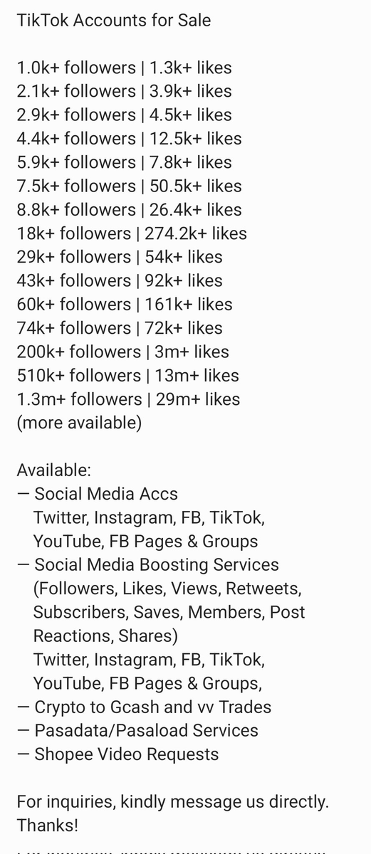 qkproofsnv's tweet photo. 📂 social media accounts for sale
— twitter, tiktok, instagram, youtube, facebook
📂 boosting services available

hi! for orders, kindly dm us or fill this out: https://t.co/H8NTpNS9e3. thank you!

wts Ifb lfs selling ig old new followers lf looking for accs ph based fb views tt https://t.co/rC9dbl1NYe