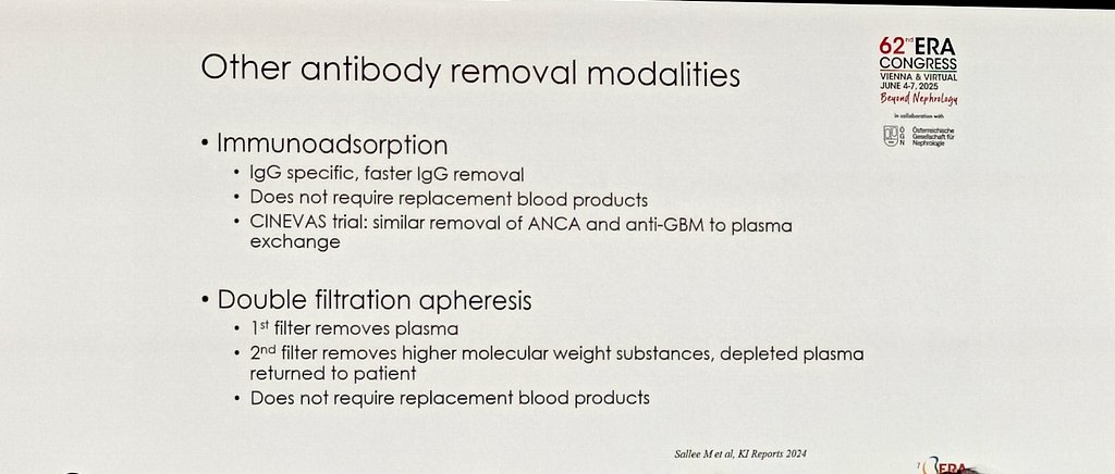 ANCA vasculitis &amp; plasma exchange—still a gray zone?

🧪 PEXIVAS said no routine role, but real-world practice often begs nuance.

Did PEXIVAS really settle the debate?

Let’s debate at #ERA25 #NephTwitter #RheumTwitter #MedTwitter #Vasculitis

Methods of antibody removal 👇👇👇