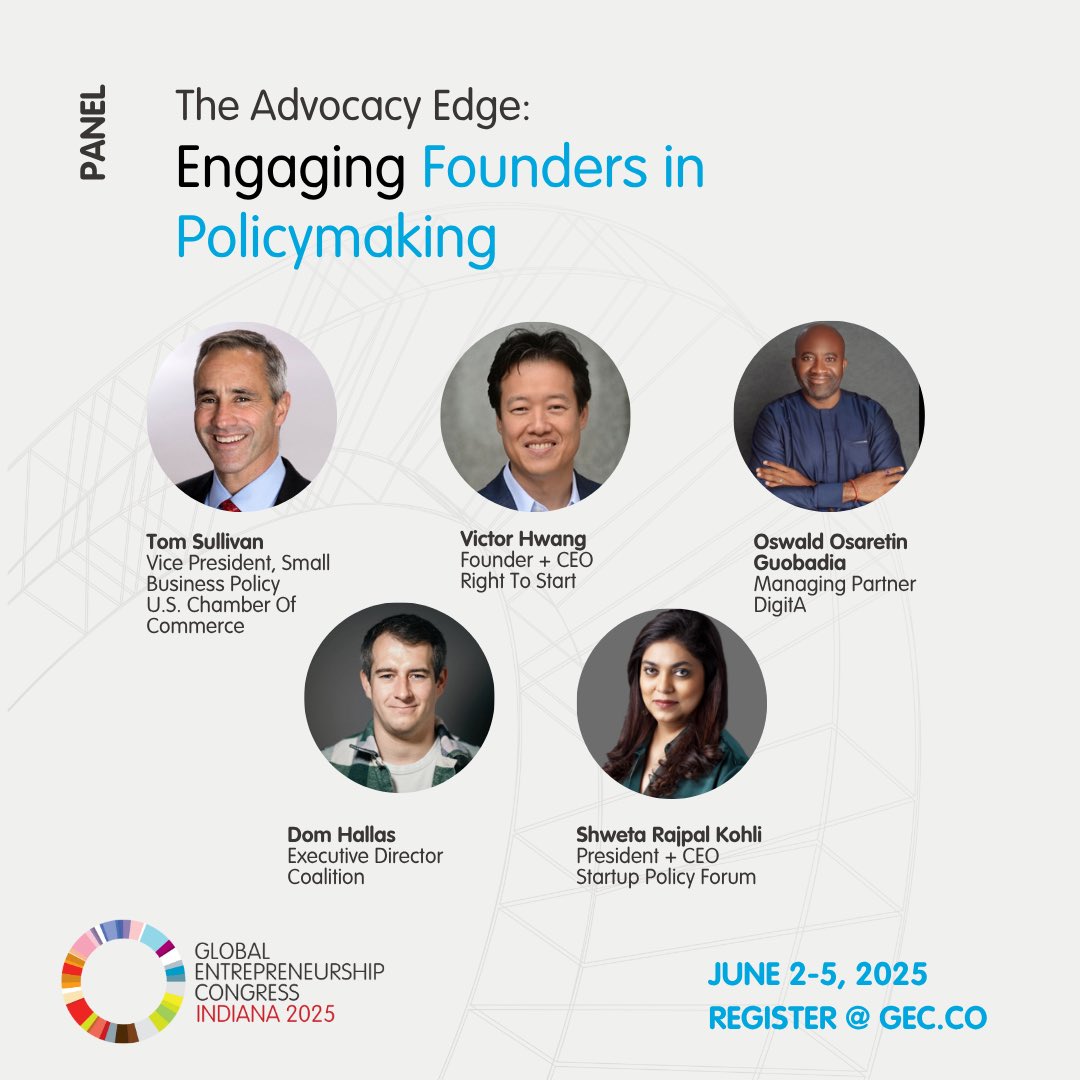 Honoured to speak at #GENCongress2025 in Indianapolis on a topic that truly matters: 'The Advocacy Edge: Engaging Founders in Policymaking.'

Joining global policy voices like <a href="/smallbizpatriot/">Tom Sullivan</a> <a href="/OsOsaGuobadia/">Oswald Osaretin Guobadia</a> &amp; <a href="/Dom_Hallas/">Dom Hallas</a> to spotlight why founders must have a seat at the policy
