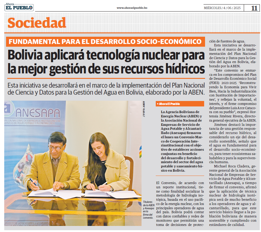 ABENinforma's tweet photo. La #ABEN y #ANESAPA firmaron un Convenio Marco de Cooperación Interinstitucional.
En el marco de la implementación del Plan Nacional de Ciencia y Datos para la Gestión del Agua en Bolivia, elaborado por la ABEN.
#AbenInforma https://t.co/pj0j7bnbcF