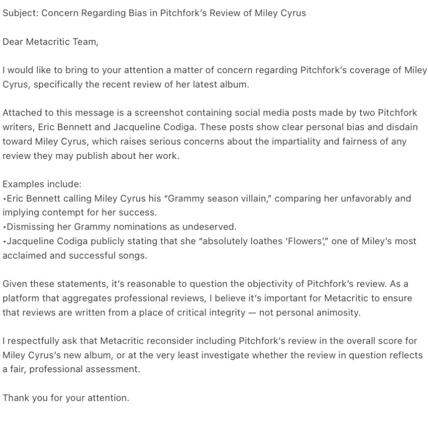 mileymaniaz's tweet image. REPORT PITCHFORK!

It&apos;s time to do something about this, u can use the text on the first pic and past it on the link below to report pitchfork!

Link: metacritichelp.zendesk.com/hc/en-us/reque…