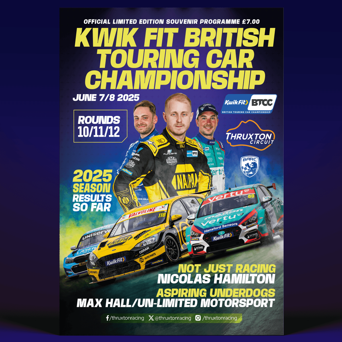 It's <a href="/BTCC/">BTCC</a> race week at <a href="/thruxtonracing/">Thruxton Circuit</a> programme design featuring the leading three of <a href="/ASuttonRacing/">Ashley Sutton</a> <a href="/Tomingram80/">Tom Ingram</a> &amp; <a href="/JakeHillDriver/">Jake Hill</a> great work as usual from <a href="/pitlanescoop/">Larry Carter</a> <a href="/Ashleigh_Morris/">Ashleigh Morris</a>  with 📸 <a href="/JakobEbrey/">JEP</a> car illustrations <a href="/BTCCBlueprints/">BTCC Blueprints</a> #BritishTouringcars #btcc