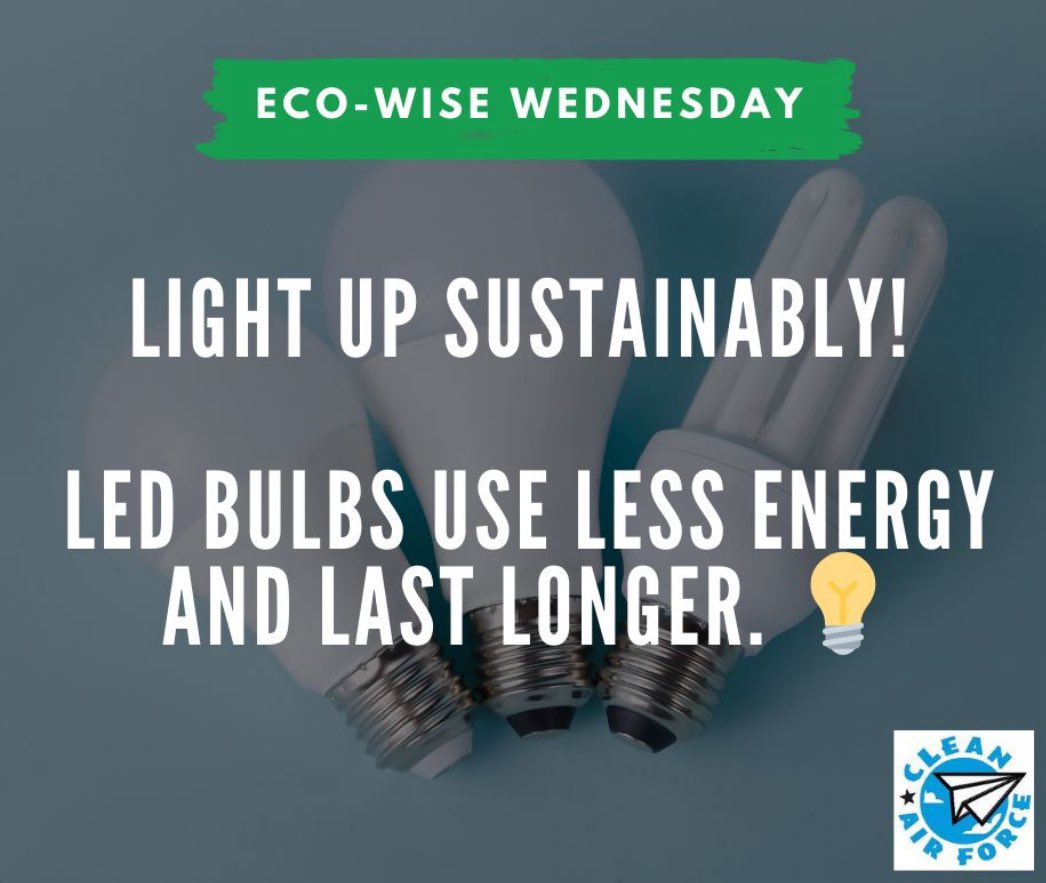 CleanAirForceTX's tweet image. Light up sustainably with LED bulbs! 💡 

LED bulbs use less energy and last longer than traditional bulbs, helping you save on electricity bills and reduce your environmental impact. 

#EcoWiseWednesday #CleanAirForce