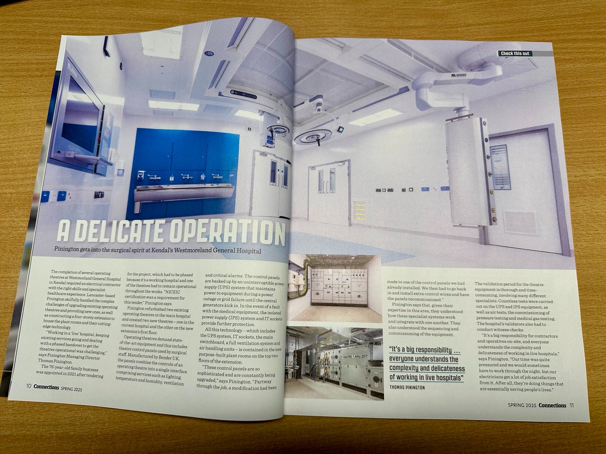 CHECK THIS OUT 🗣️
Lancaster-based Pinington skilfully handled upgrades to Kendal’s Westmorland General Hospital – while keeping services running

Fantastic to receive <a href="/officialNICEIC/">NICEIC</a> Connections in the post this week♥️

The project was completed by our in-house electrical team👏