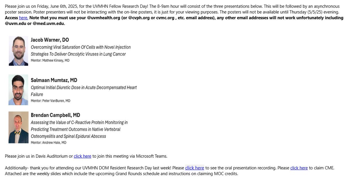 UVM Department of Medicine (@uvmdeptmed) on Twitter photo Please join us Friday, June 6, 2025, for the UVMHN Fellow Research Day!
<a href="/UVMLarnerMed/">UVM Larner Med</a>
<a href="/uvmvermont/">University of Vermont</a>
<a href="/uvmcnhs/">UVM Nursing & Health Sciences</a>
<a href="/UVMMedCenter/">UVM Medical Center</a>
<a href="/UVMcancercenter/">UVM Cancer Center</a>
<a href="/UVMHeartBrain/">UVMHeartBrain</a>
<a href="/uvmPACE/">UVM Professional & Continuing Education</a>
<a href="/UVMHealth/">UVM Health Network</a> Please join us Friday, June 6, 2025, for the UVMHN Fellow Research Day!
<a href="/UVMLarnerMed/">UVM Larner Med</a>
<a href="/uvmvermont/">University of Vermont</a>
<a href="/uvmcnhs/">UVM Nursing & Health Sciences</a>
<a href="/UVMMedCenter/">UVM Medical Center</a>
<a href="/UVMcancercenter/">UVM Cancer Center</a>
<a href="/UVMHeartBrain/">UVMHeartBrain</a>
<a href="/uvmPACE/">UVM Professional & Continuing Education</a>
<a href="/UVMHealth/">UVM Health Network</a>