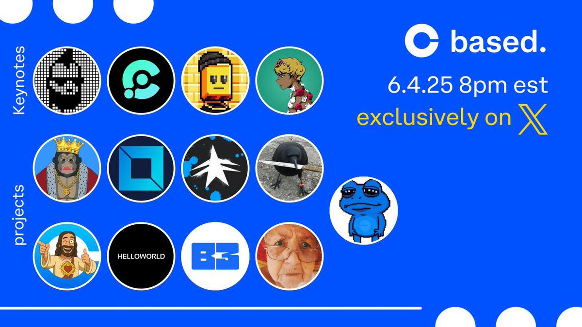 Quigs.base.eth (@quigleynft) on Twitter photo Join <a href="/TheBasedCartel/">The Based Cartel</a> & <a href="/coinmerge/">CoinMerge</a> for another great space tonight 5p PST
We’ve got some great <a href="/base/">Base</a> builders including:
<a href="/b3dotfun/">B3 🎮</a>
<a href="/BROAKonBase/">BROAK on Base</a>
<a href="/helloworld_base/">HELLOWORLD on Ohara</a>
<a href="/TheARCHAI_/">ARCH AI</a>
<a href="/crow_with_knife/">crow with knife</a>
<a href="/PredictBase/">PredictBase</a>
<a href="/vividotwin/">VIVI👒💰🥃</a>
<a href="/ChristIsKing_io/">Christ is King</a>
<a href="/KingOfApesBase/">King Of Apes</a>
Set your reminders and tap Join <a href="/TheBasedCartel/">The Based Cartel</a> & <a href="/coinmerge/">CoinMerge</a> for another great space tonight 5p PST
We’ve got some great <a href="/base/">Base</a> builders including:
<a href="/b3dotfun/">B3 🎮</a>
<a href="/BROAKonBase/">BROAK on Base</a>
<a href="/helloworld_base/">HELLOWORLD on Ohara</a>
<a href="/TheARCHAI_/">ARCH AI</a>
<a href="/crow_with_knife/">crow with knife</a>
<a href="/PredictBase/">PredictBase</a>
<a href="/vividotwin/">VIVI👒💰🥃</a>
<a href="/ChristIsKing_io/">Christ is King</a>
<a href="/KingOfApesBase/">King Of Apes</a>
Set your reminders and tap