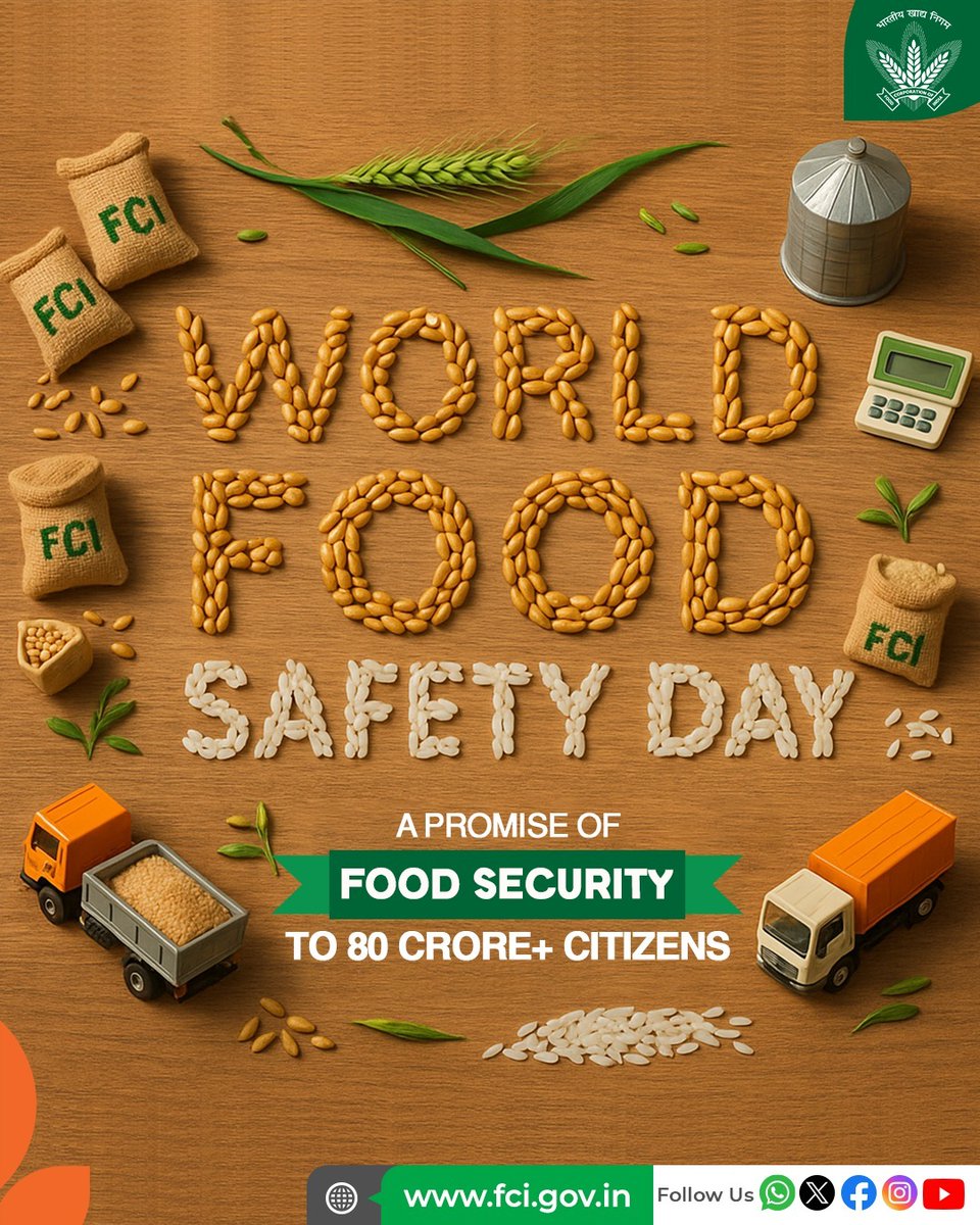Ensuring food safety isn’t just a process — it’s a promise.
Under Pradhan Mantri Garib Kalyan Anna Yojana, over 80 crore citizens receive free food grains.

At the core of this effort is FCI, delivering not just the right quantity — but the best quality.
Because safety begins at