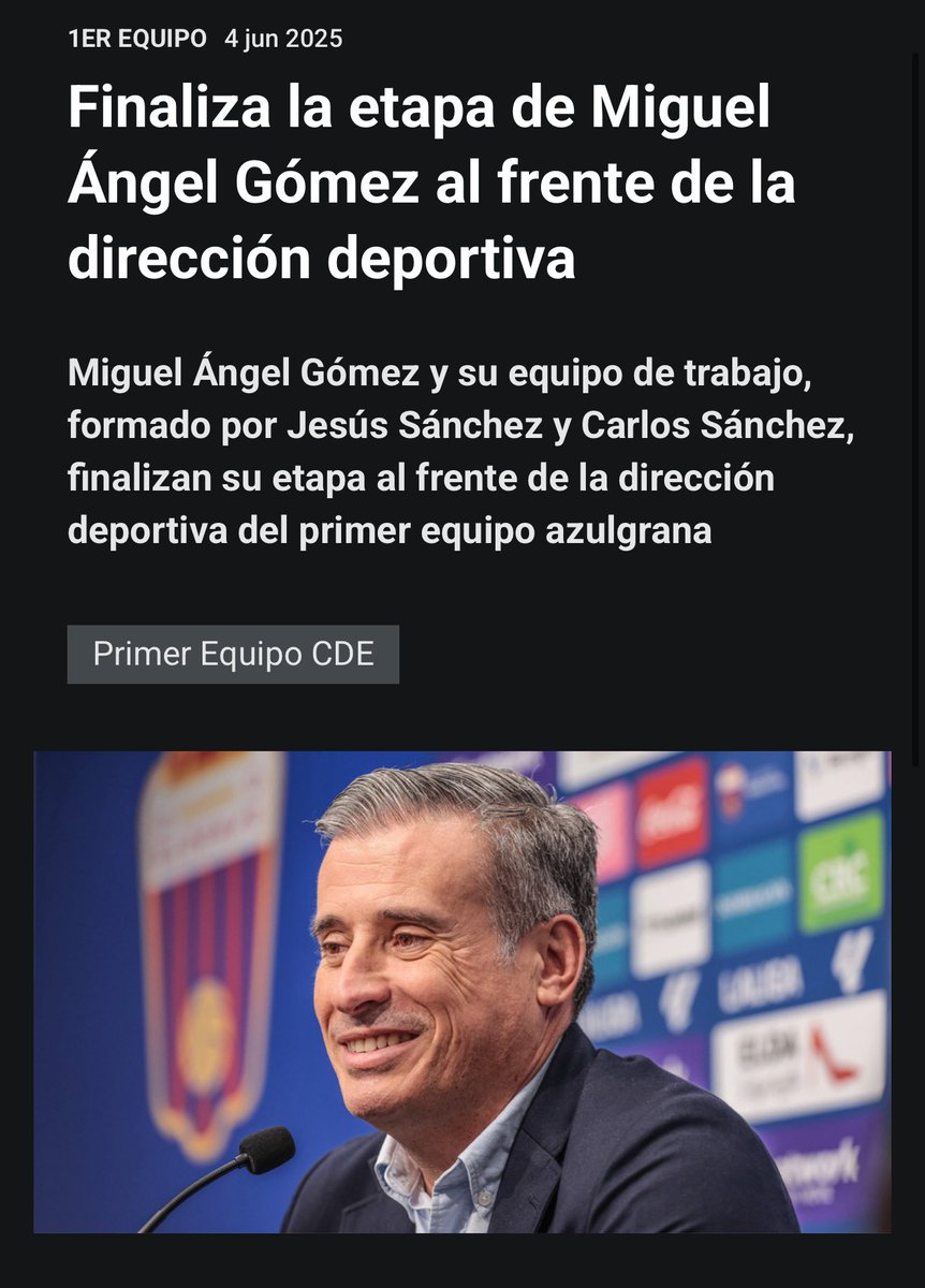 🔵🔴 Un gran profesional, junto a su equipo, que quiso ayudar al <a href="/CD_Eldense/">CD Eldense</a> en una situación delicada. Y ha querido ayudar hasta el final… Se va un hombre que podía haber trabajado en el futuro y en el crecimiento del club. Mucha suerte en el futuro