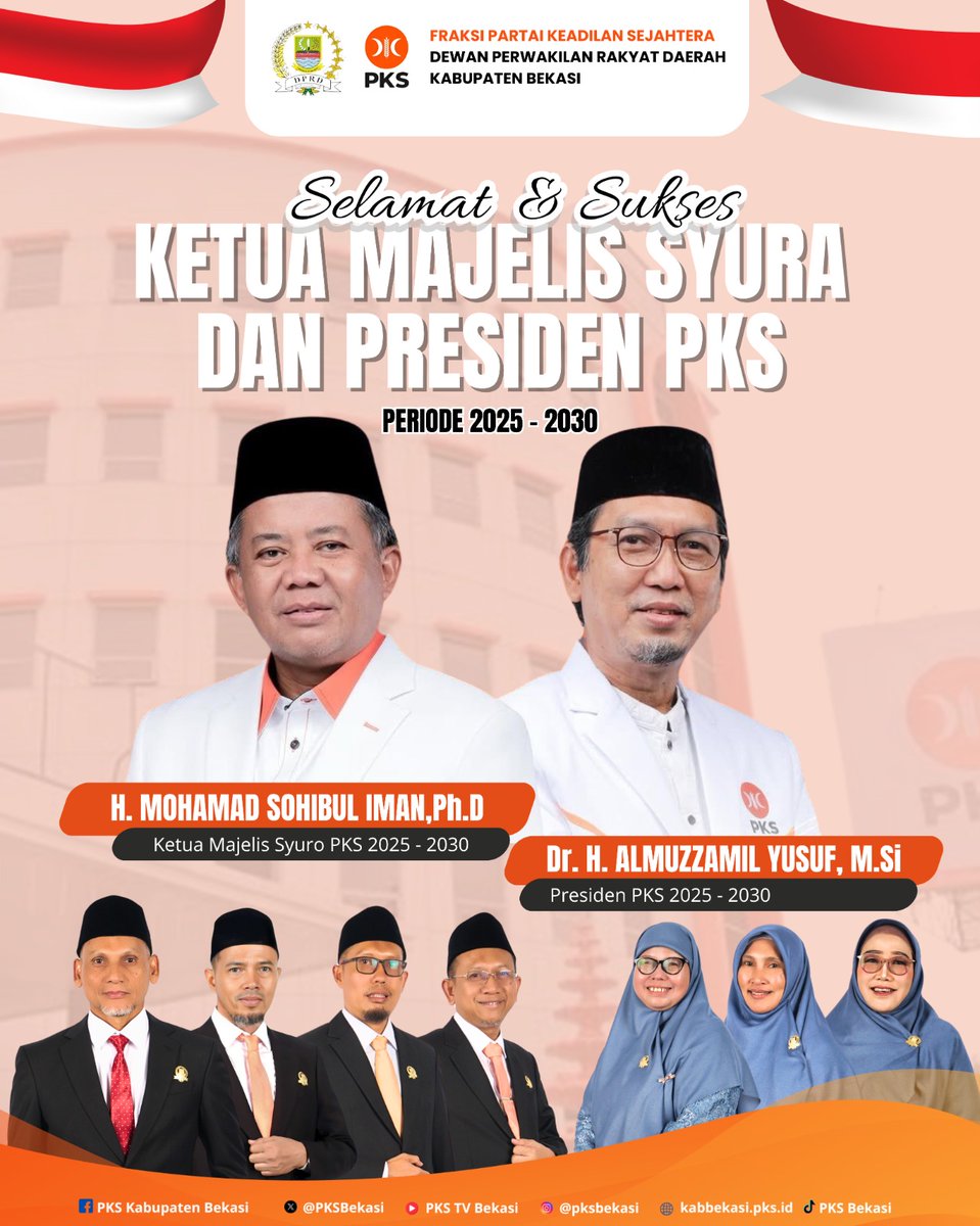 Selamat dan sukses atas terpilihnya Ketua Majelis Syuro <a href="/PKSejahtera/">DPP PKS</a> Ustadz <a href="/msi_sohibuliman/">mohamad sohibul iman</a> dan Presiden <a href="/PKSejahtera/">DPP PKS</a> Ustadz <a href="/Muzzammil_Yusuf/">Almuzzammil Yusuf</a>