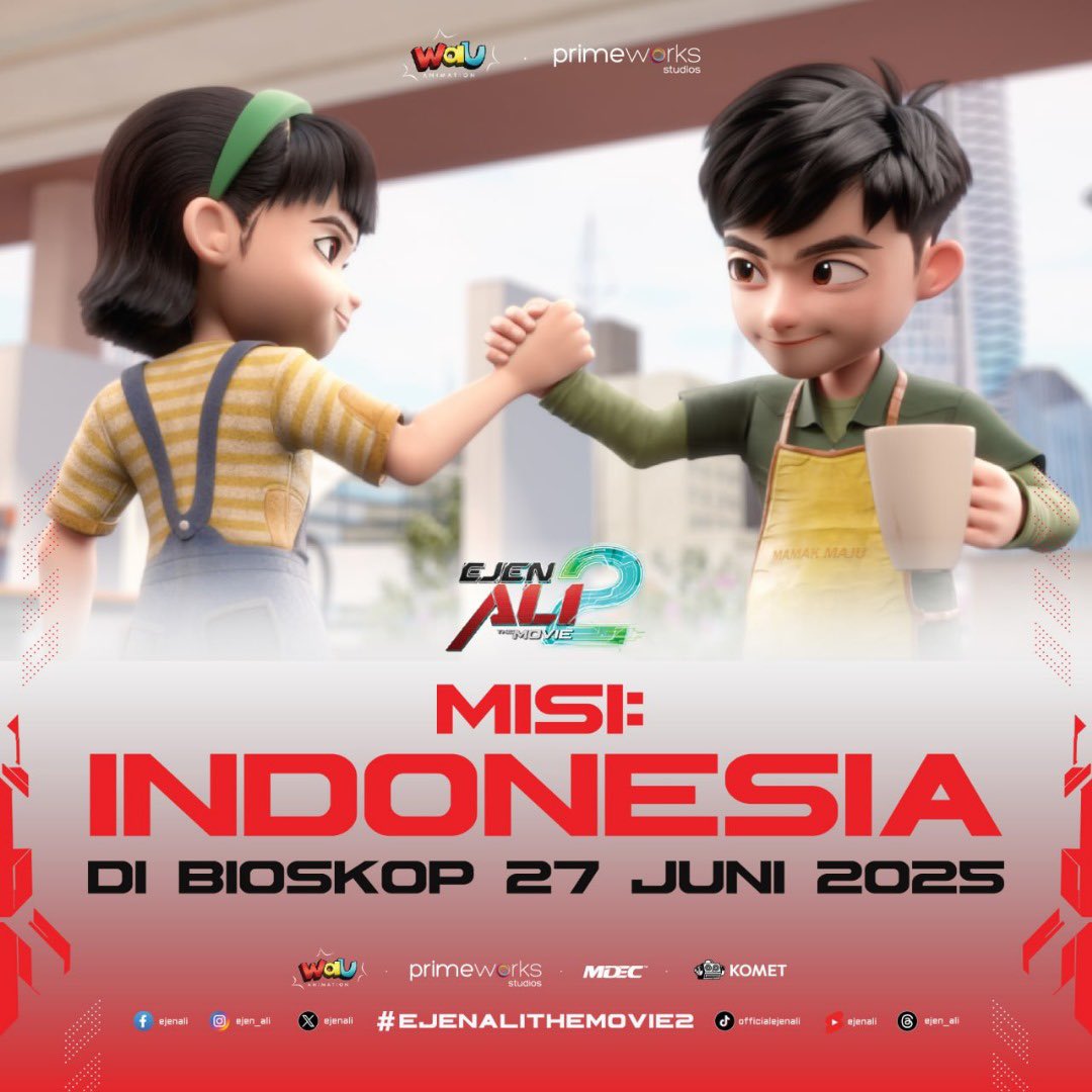 primeworksfilm's tweet photo. 🚨Perhatian Ejen di Indonesia🚨
Film animasi yang kalian tunggu akan segera hadir di bioskop CGV mulai 27 Juni!
Pekerjaan kita belum selesai
saatnya serbu bioskop untuk misi paling mendebarkan yang penuh aksi dan emosi!
#ejenalithemovie2 #eatm2 #ejenali #AniMY #AniSEA https://t.co/7EsUTwBrka