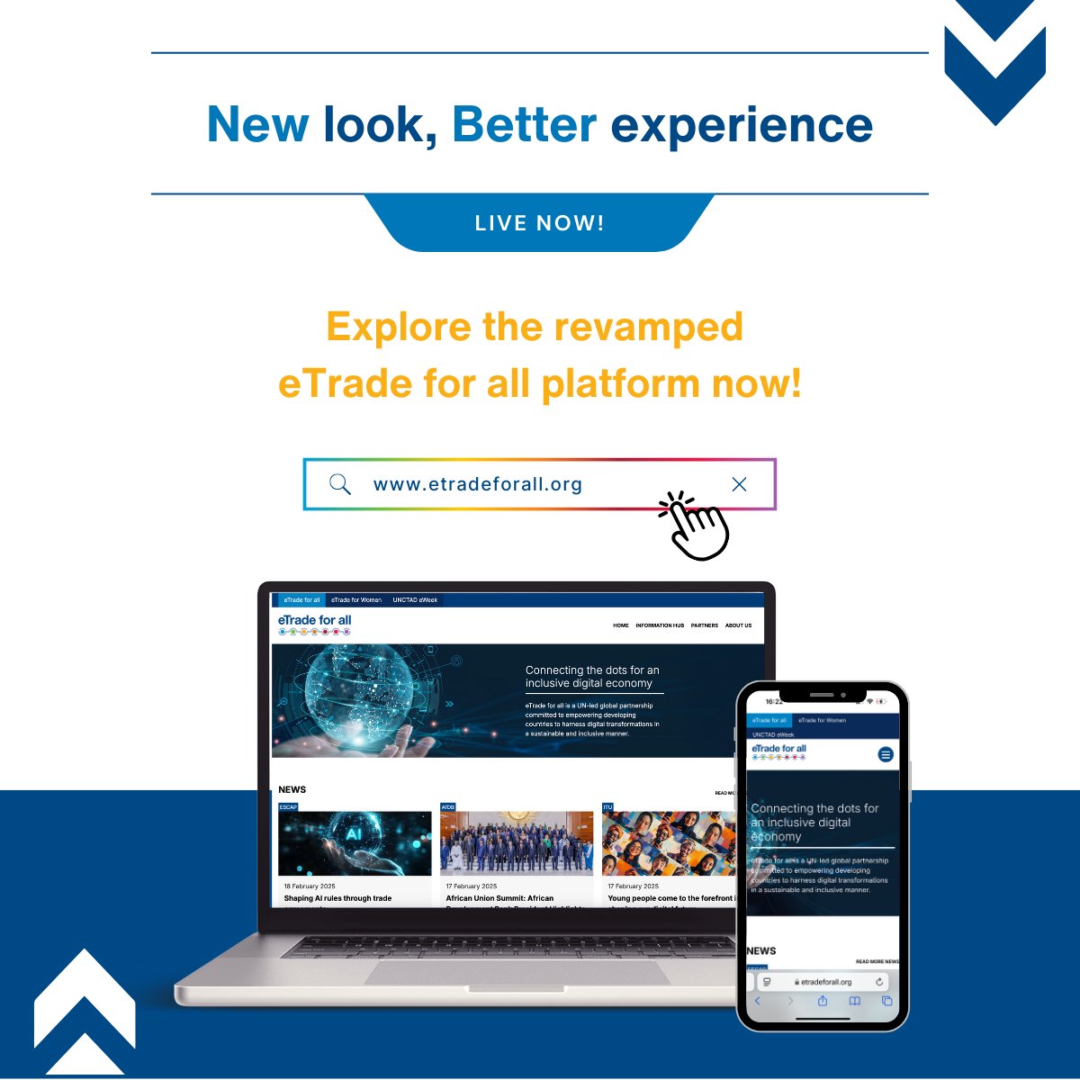 🔍Fresh new look &amp; improved user experience!
 
The revamped #eTradeforall platform makes it easier &amp; faster to access the latest insight and updates from all our 35 members on e-commerce &amp; digital economy.
 
Explore now➡️etradeforall.org