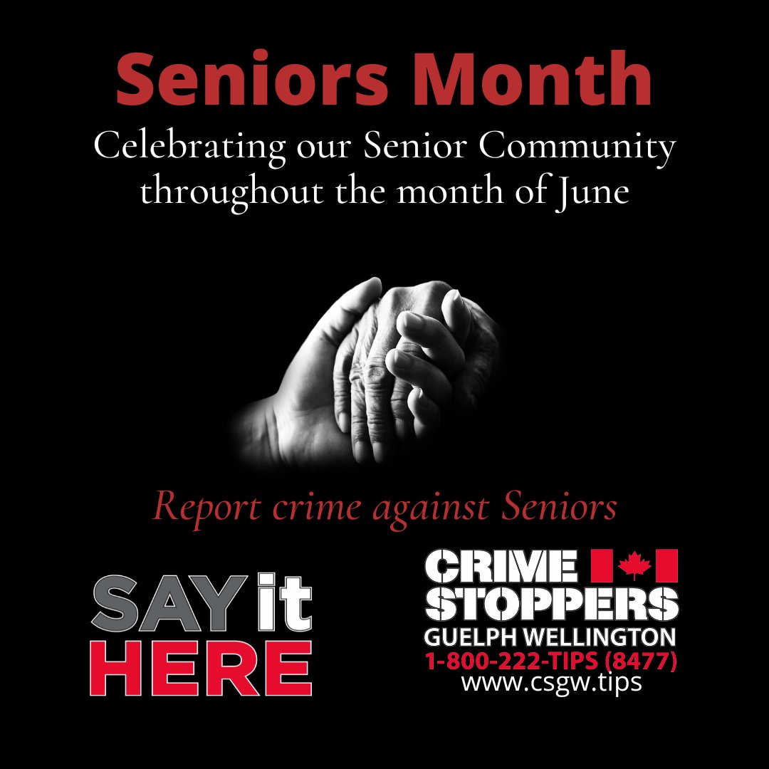 Thankful for our #Senior community. If you are aware of crimes against seniors, #SayItHere 1-800-222-TIPS csgw.tips. 

Anonymous and confidential. 

#Guelph #Wellington