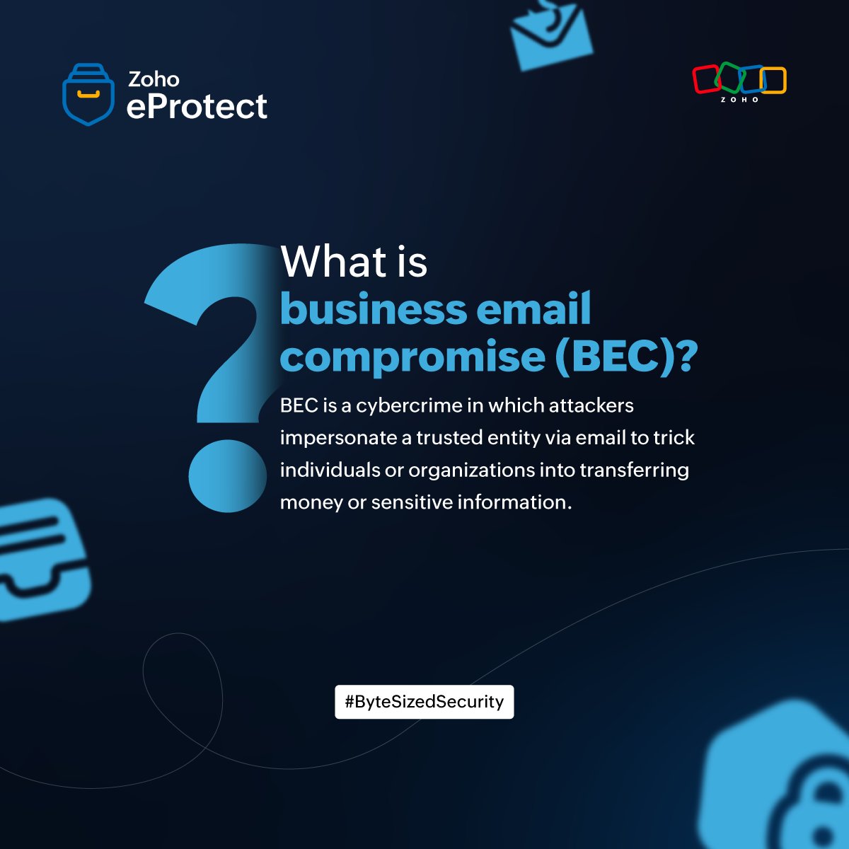 ZohoeProtect's tweet image. BEC attacks make up for 10% of data breaches—and the number is only getting higher.
From fake bosses to phony invoices, we break down how attackers trick you and how to stay ahead 👉 zurl.co/L1Pem
#ByteSizedSecurity