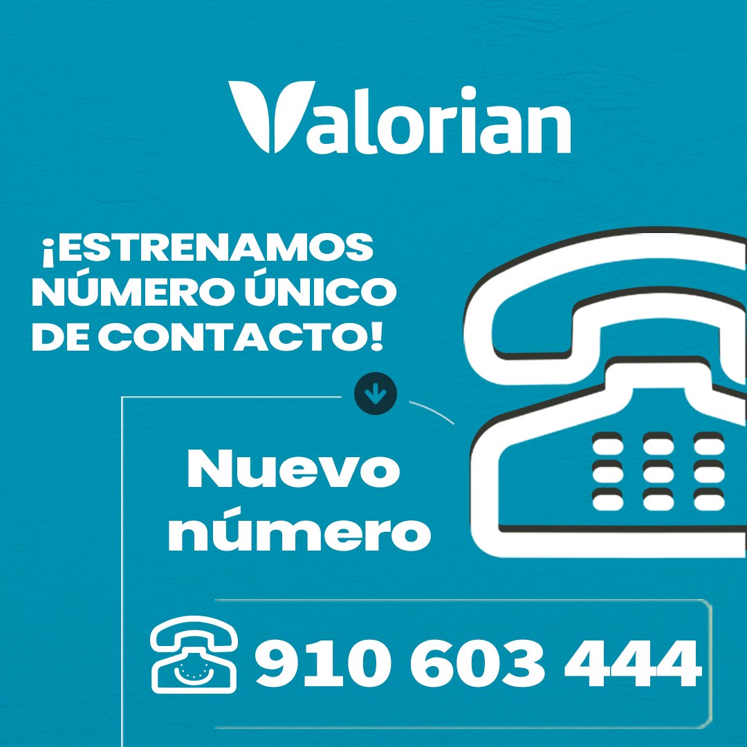 ¡Estrenamos número único de contacto!
Para mejorar tu experiencia y facilitar la comunicación, centralizamos todos nuestros canales telefónicos en un único número. Desde hoy dejarán de estar operativos los números anteriores de nuestras sedes.
Nuevo número de Valorian: 910 603