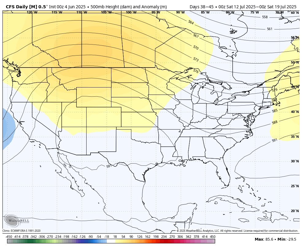 The way our upper air pattern is setting up this summer is reminding me more and more of 2021 as we go along. I’ve had this bunch for a while, but time will inevitably tell. For now though, very good look for rainfall/moderate temps in Texas going through July/August, unfortunate