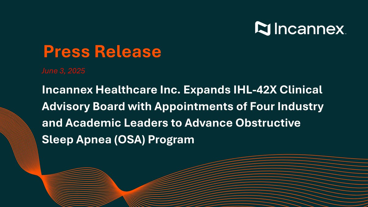 #IncannexHealthcare announces the appointment of four experts to its IHL-42X #ObstructiveSleepApnea (OSA) Clinical Advisory Board, including: Scott Sands, Ph.D., Ali Azarbarzin, Ph.D., Lora McGill, M.D., FAAN, and Nancy Collop, M.D.

Read more: bit.ly/3HohHrs

$IXHL