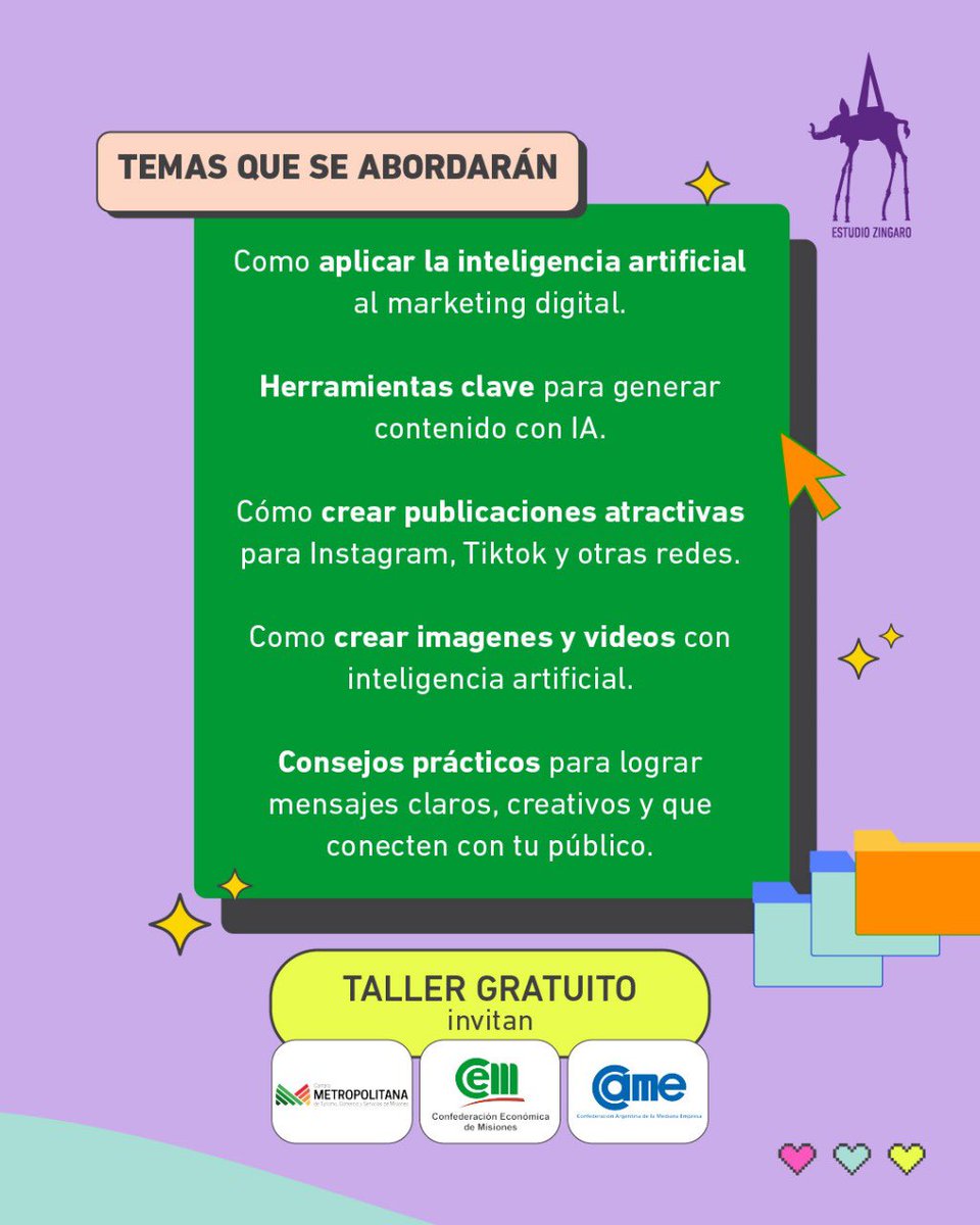 MetroMisiones's tweet photo. 🚀Aprendé a crear contenido con IA para redes sociales

Taller NO ARANCELADO, dirigido a comerciantes, empresarios y profesionales a cargo de Zíngaro Publicidad

📅 Miércoles 18/06
🕓 14:30 hs
📍 SUM de @cemisiones Sarmiento 2183, Posadas
Reservá tu lugar! https://t.co/Pg77b9MXVg https://t.co/1Ije2lxZ7s
