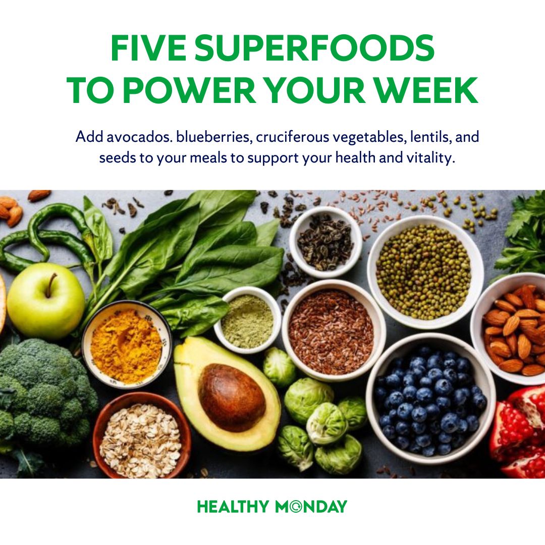 These superfoods live up to the hype. 💚 Fuel your body with energy and nutrients by adding them to your meals this week! Learn more: healthymonday.com/nutrition/what… 

#Superfoods #HealthyEating #Nutrition #AvocadoLove #HealthyMonday