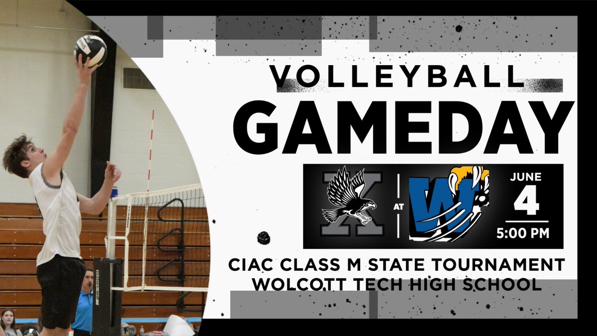 STATE TOURNAMENT TIME!
Our Volleyball boys hit the road to face Wolcott Tech in the Class M First Round! 

We dropped a tight 5-setter to them earlier this season and are coming off a 5-set battle in the SCC Semis—
This team is HUNGRY and READY to make a run.

Let’s get it!