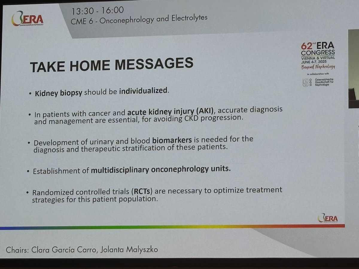 Johann Morelle (@johannmorelle) on Twitter photo Outstanding presentation and debate by <a href="/PepaSolerR/">Maria Jose Soler</a> and <a href="/HerrmannMd/">Sandra Herrmann MD, FASN</a> on immune checkpoint inhibitor-associated AKI at #ERA25 #Onconephrology
Take home messages ⬇️ Outstanding presentation and debate by <a href="/PepaSolerR/">Maria Jose Soler</a> and <a href="/HerrmannMd/">Sandra Herrmann MD, FASN</a> on immune checkpoint inhibitor-associated AKI at #ERA25 #Onconephrology
Take home messages ⬇️