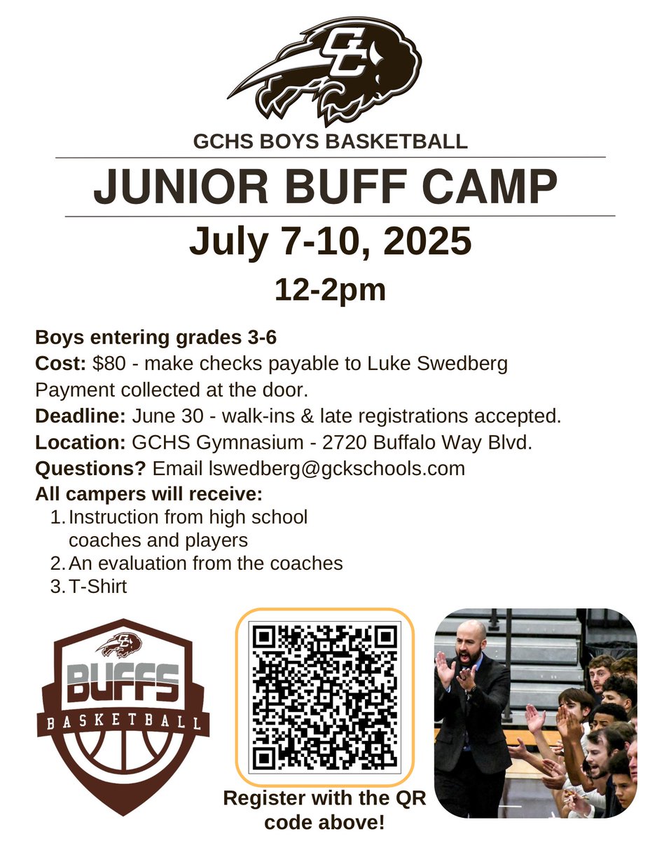 Registration is open for the 2025 Junior Buff Boys Basketball Camp!