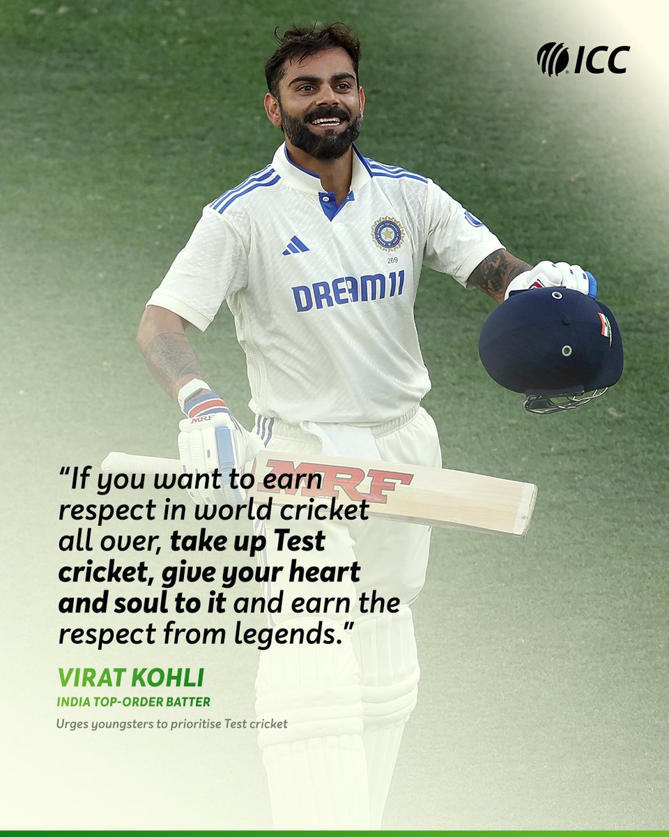 Virat Kohli with a message for the next gen 🤍

More ➡️ icc-cricket.com/news/test-cric…