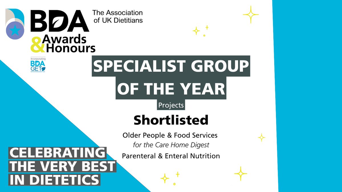 British Dietetic Association (@bda_dietitians) on Twitter photo Congratulations to <a href="/BDA_olderpeople/">BDA Older People Specialist Group</a> and <a href="/BDA_FoodServ/">BDA Food Services Specialist Group</a>, and <a href="/BDA_PENG/">BDA Parenteral and Enteral Nutrition Group</a> who have all been shortlisted for the BDA Specialist Group of the Year for projects and impact! #BDAAwards Congratulations to <a href="/BDA_olderpeople/">BDA Older People Specialist Group</a> and <a href="/BDA_FoodServ/">BDA Food Services Specialist Group</a>, and <a href="/BDA_PENG/">BDA Parenteral and Enteral Nutrition Group</a> who have all been shortlisted for the BDA Specialist Group of the Year for projects and impact! #BDAAwards