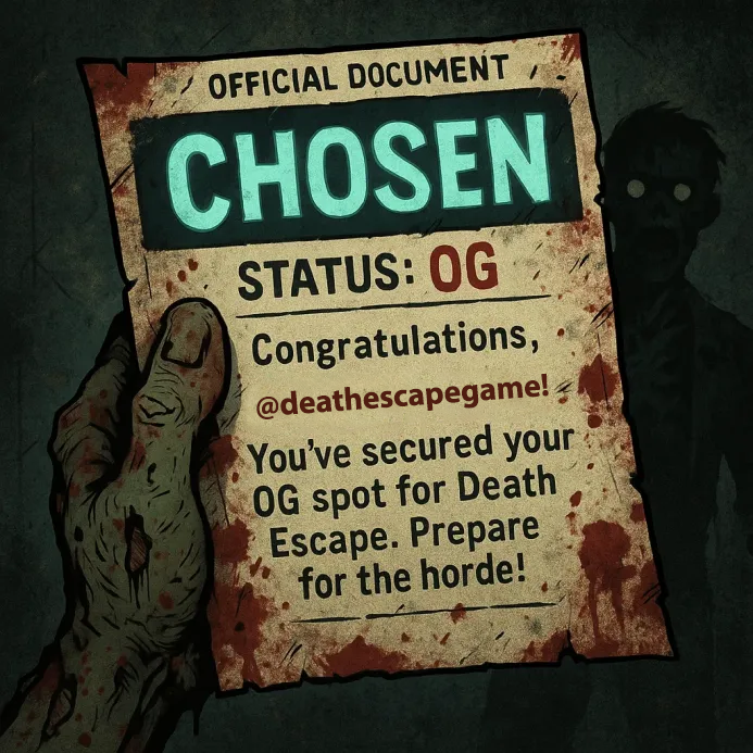 Death Escape (@deathescapegame) on Twitter photo The horde is watching you <a href="/Cardano/">Cardano Community</a>! The <a href="/deathescapegame/">Death Escape</a> CHOSEN letter for OG status will be sent via DM to the worthy!
Game preview & Discord drop soon. OG spots are still open, interact NOW to claim yours! #cardano #Web3Gaming The horde is watching you <a href="/Cardano/">Cardano Community</a>! The <a href="/deathescapegame/">Death Escape</a> CHOSEN letter for OG status will be sent via DM to the worthy!
Game preview & Discord drop soon. OG spots are still open, interact NOW to claim yours! #cardano #Web3Gaming