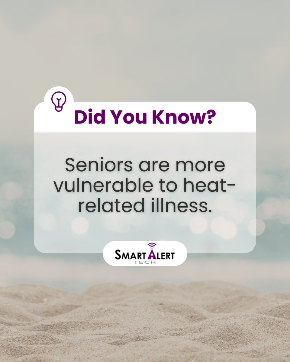 SmartAlertTech's tweet image. Did you know seniors are more vulnerable to heat-related illness?☀️ Make sure their AC and fans are running and routines are on track with Smart Alert Tech.

#SmartAlertTech #SeniorSafety #RemoteCaregiving #CaregiverSupport #HomeSafetyDevices