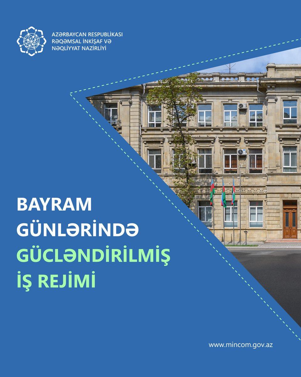 Qurban bayramı günlərində əhalinin #nəqliyyat, #poçt, #telekommunikasiya, o cümlədən #internet, mobil #rabitə xidmətləri və #radio-televiziya yayımı ilə keyfiyyətli və davamlı şəkildə təmin edilməsi üçün müvafiq tədbirlər həyata keçirilib.

Bununla bağlı #Rəqəmsal İnkişaf və