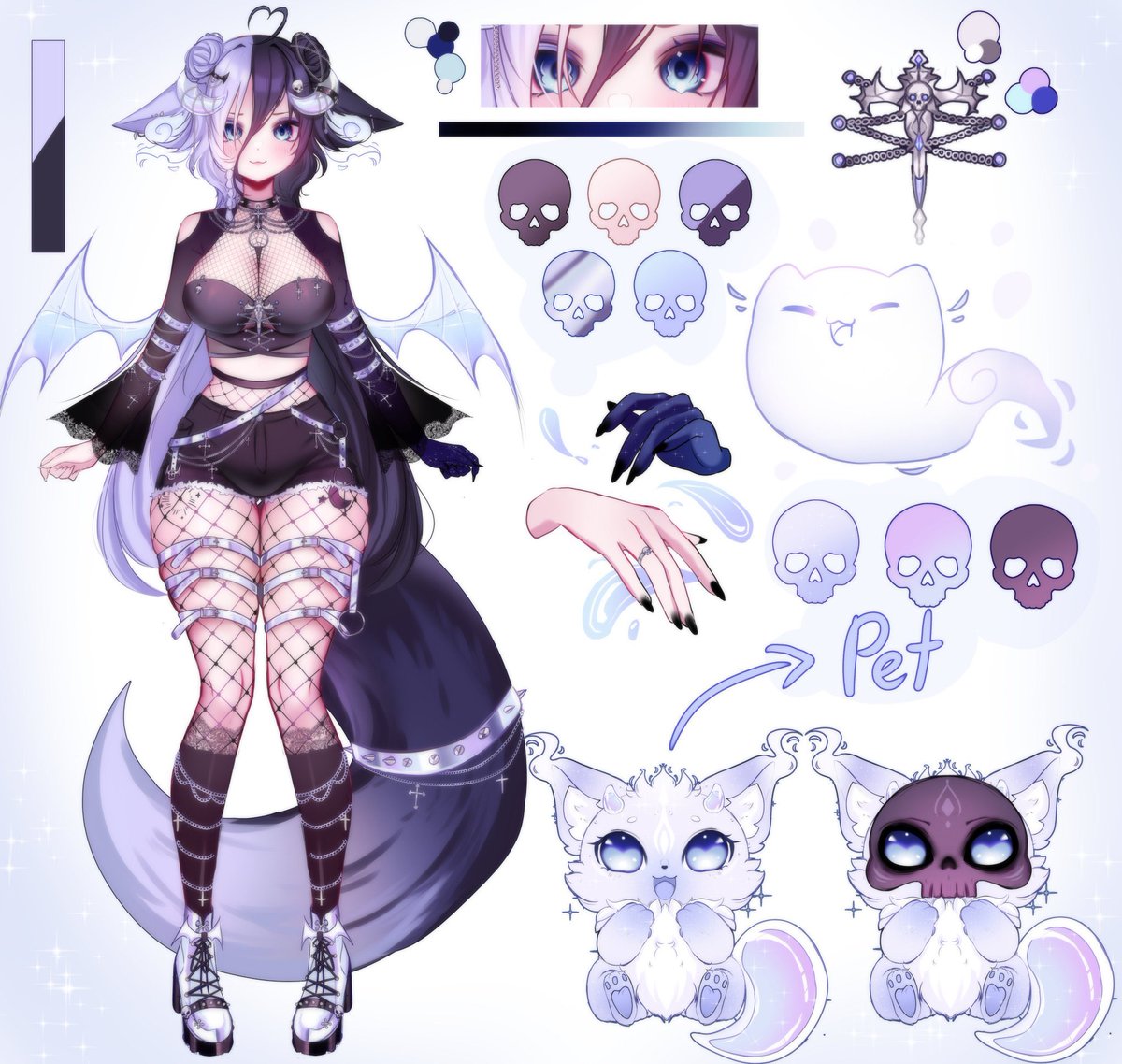 Hi my soul beans~ I’ve got a new look…
Do you like~? 

Oh and meet Wispurr!! They have a solid form now~ easier to snuggle 🥺

updated design from my OG design mama!!
SHE MADE WISPURR SO CUTE AAAA!!

Thank you mama!! <a href="/ohidekoja/">Ohideko</a> 💜
