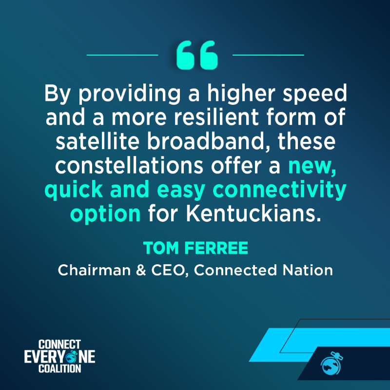 ConnectEveryCo's tweet photo. It’s 2025, but too many Kentuckians are still underconnected and underserved with broadband access. Embracing #LEOsat technology can help all Kentuckians get online, where and when they need it. 

More from @connectednation: