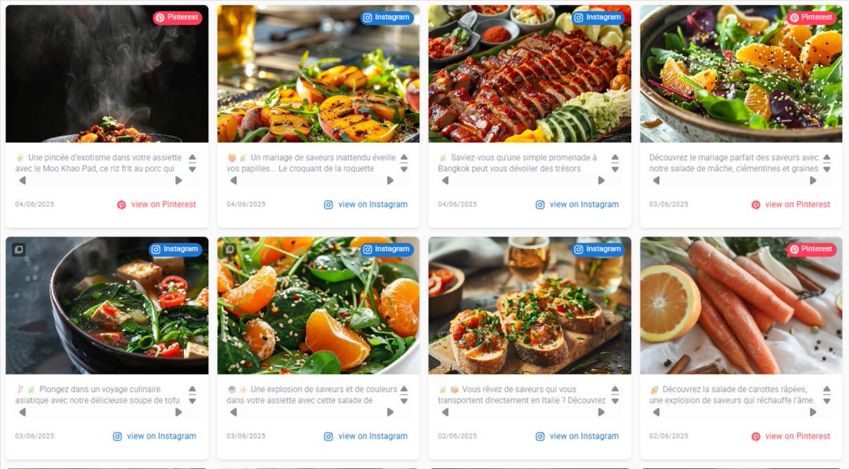 Vous saviez qu'il était désormais possible d'automatiser la publication de vos articles Wordpress sur Pinterest et Instagram ?

Une page permet de visualiser les dernières publications créées et les filtrer par réseau et par compte.