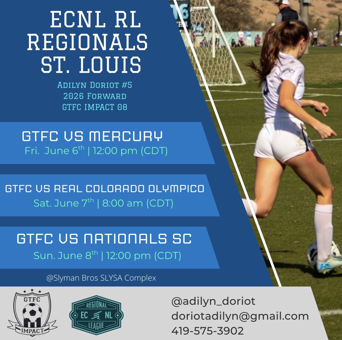 adilyn doriot (@adilyn_doriot) on Twitter photo 2️⃣ days until St. Louis Regionals!!! I am so thankful that we get a chance to compete this weekend⚽️ Come out and watch my team and I play‼️<a href="/GTFCImpact/">GTFC Impact</a> <a href="/AWHSSoccer/">AWHS Girls Soccer</a> <a href="/ECNLgirls/">ECNL Girls</a> <a href="/ImYouthSoccer/">ECNL/GA/Recruiting/College Soccer</a> <a href="/ImCollegeSoccer/">College Soccer Truth ™</a> <a href="/PrepSoccer/">Prep Soccer ⚽️</a> 2️⃣ days until St. Louis Regionals!!! I am so thankful that we get a chance to compete this weekend⚽️ Come out and watch my team and I play‼️<a href="/GTFCImpact/">GTFC Impact</a> <a href="/AWHSSoccer/">AWHS Girls Soccer</a> <a href="/ECNLgirls/">ECNL Girls</a> <a href="/ImYouthSoccer/">ECNL/GA/Recruiting/College Soccer</a> <a href="/ImCollegeSoccer/">College Soccer Truth ™</a> <a href="/PrepSoccer/">Prep Soccer ⚽️</a>