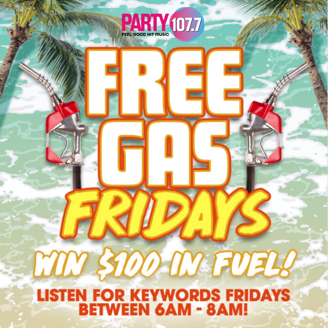 Now through 8/8, it’s #FreeGasFriday during #TheFredShow between 6a &amp; 9a. That’s 3 chances to win $100 FREE GAS!

Listen for keywords this Friday and enter them at party1077.com for your chance to win! ihr.fm/3Ns7sQA

#PARTY1077
#iHeartRadio