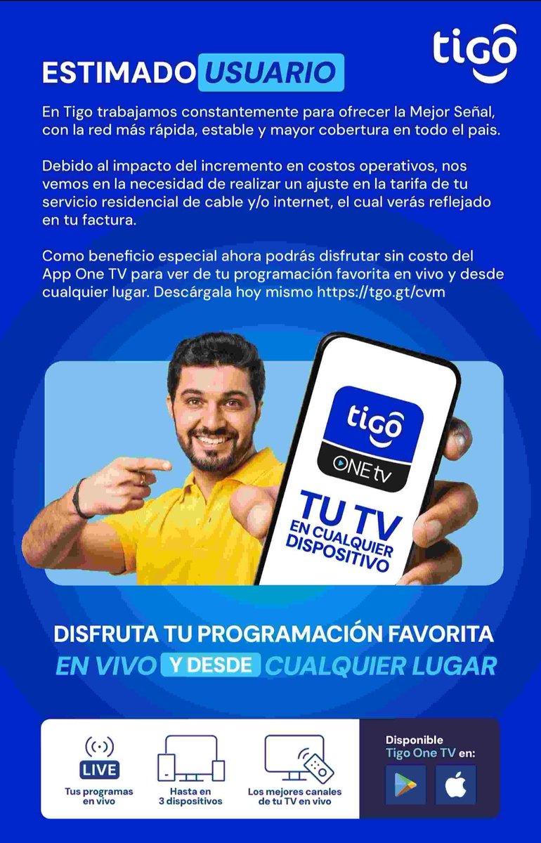 Hey, <a href="/diaco_gt/">DIACO</a>. ¿Cómo nos pueden apoyar ante las constantes arbitrariedades de <a href="/Tigo_GT/">Tigo Guatemala</a>?

Segunda vez en menos de seis meses que se les ronca la gana incrementar sus tarifas.