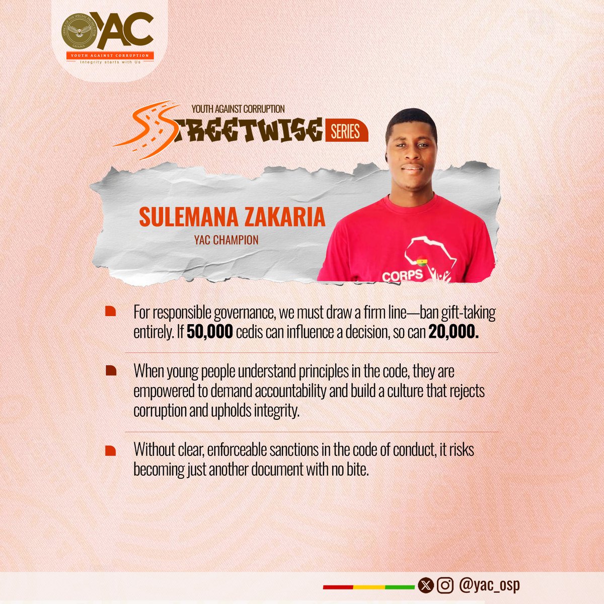 Missed the conversation? No worries! 💬
Catch the key takeaways from our #StreetwiseSeries speakers as they break down the Code of Conduct for Public Officers — straight talk, bold truths, and real solutions. 👇🏽🔥

Recap: x.com/yac_osp/status…

#YouthAgainstCorruption