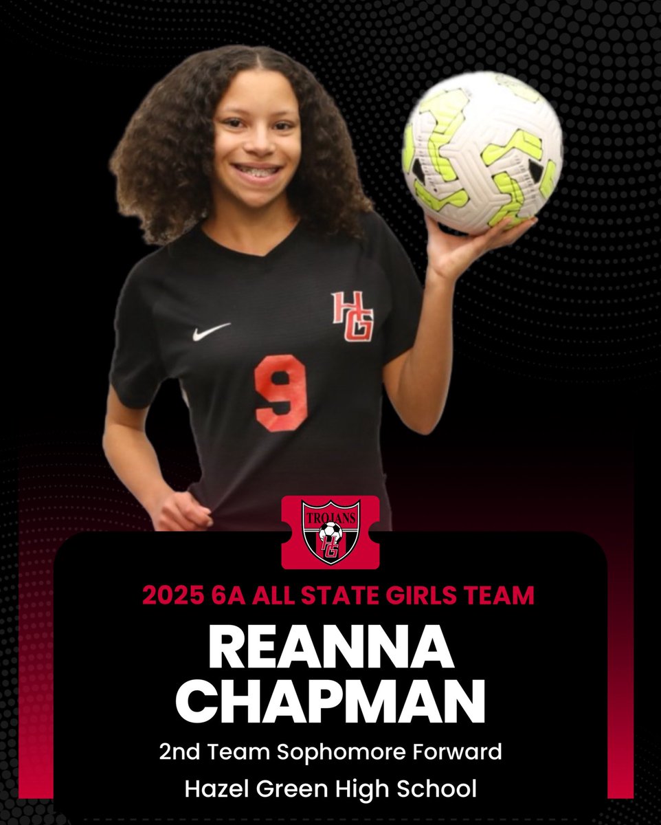 UPDATE: Congrats to Reanna Chapman for being selected 6A Second Team All-State! #AllState #TrojanSoccer #TrojanNation