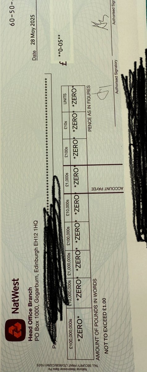 Am I missing something here? Someone who works for my bank has pressed a button to create this cheque and has sent it (in the mail) for me to drive (5 miles) to the nearest bank and deposit the cheque (cost of £5.00 to deposit). The sum I would be paying in would be £0.05.